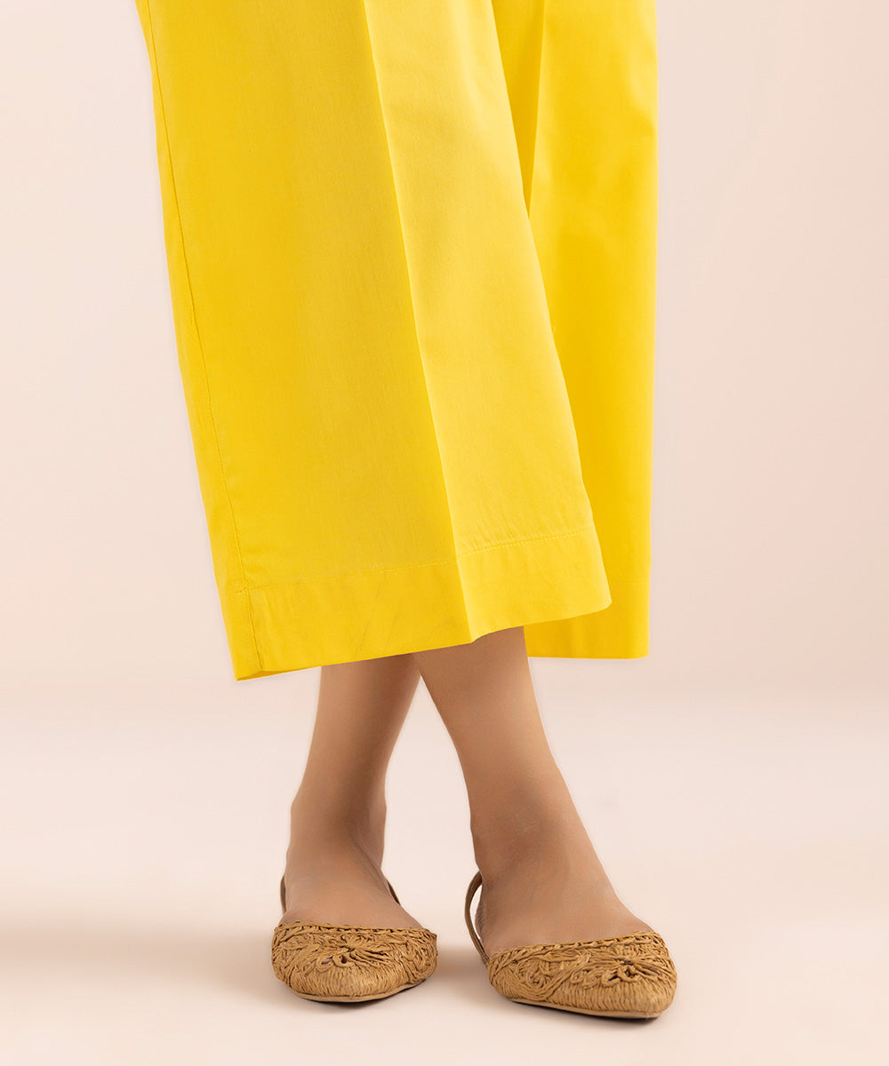 Women's Pret Cotton Yellow Printed Culottes