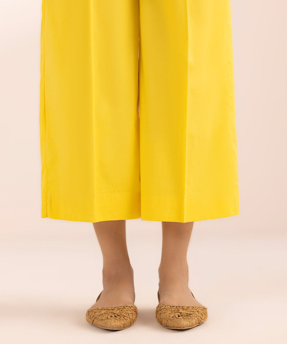 Women's Pret Cotton Yellow Printed Culottes