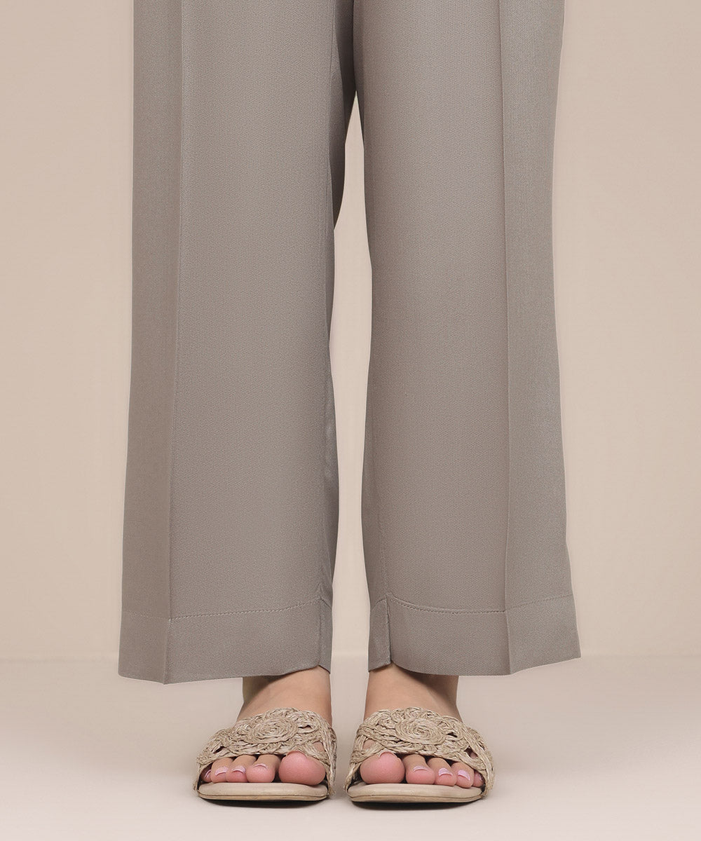 Women's Pret Bedford Grey Solid Straight Pants