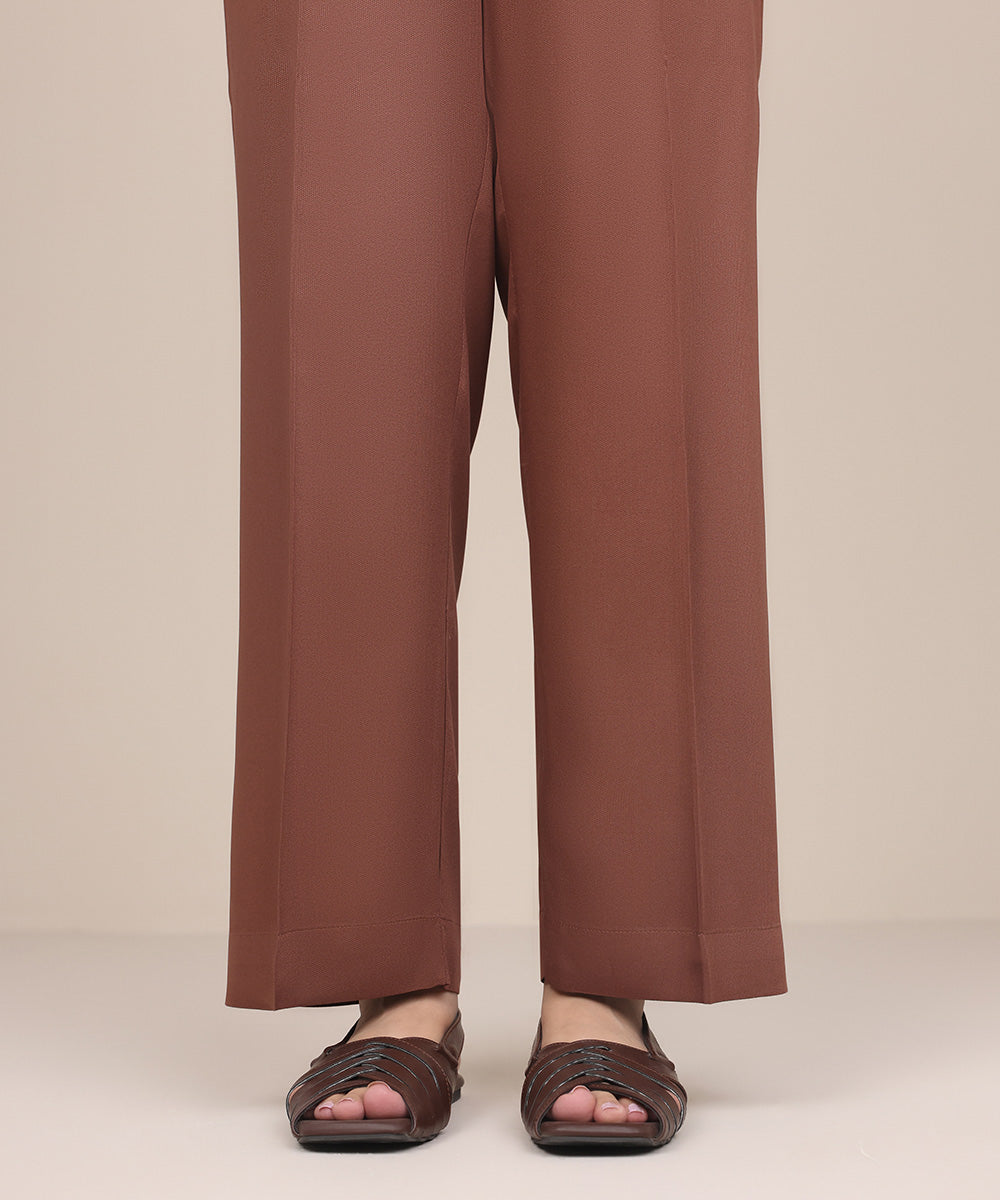 Women's Pret Bedford Brown Solid Straight Pants