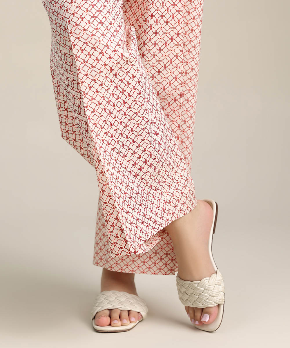 Women's Pret Linen Off White Printed Culottes