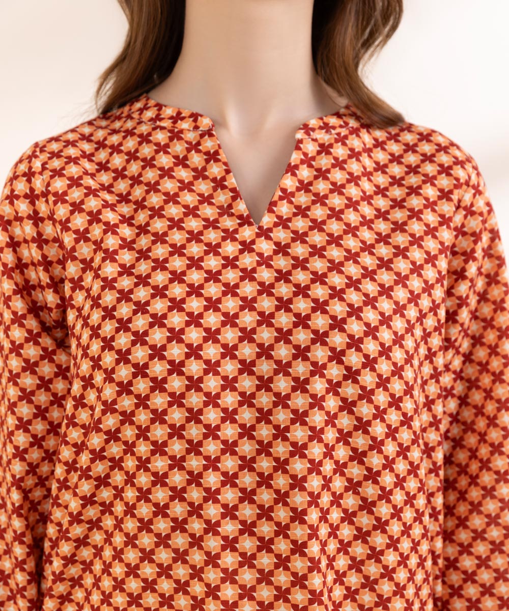 Women's Pret Lawn Orange Printed Straight Shirt