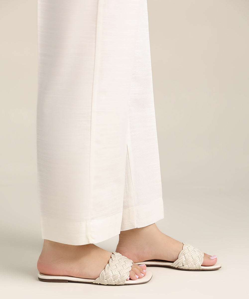 Women's Pret Khaddar White Solid Straight Pants