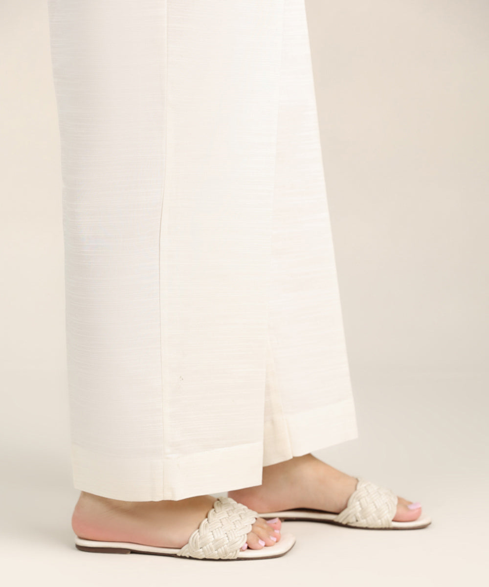 Women's Pret Khaddar Off White Solid Straight Pants