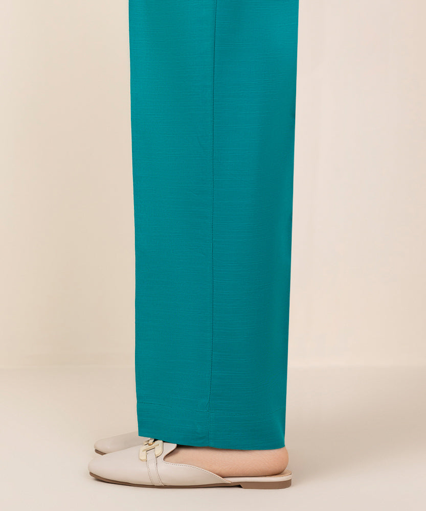 Women's Pret Teal Solid Khaddar Straight Pants