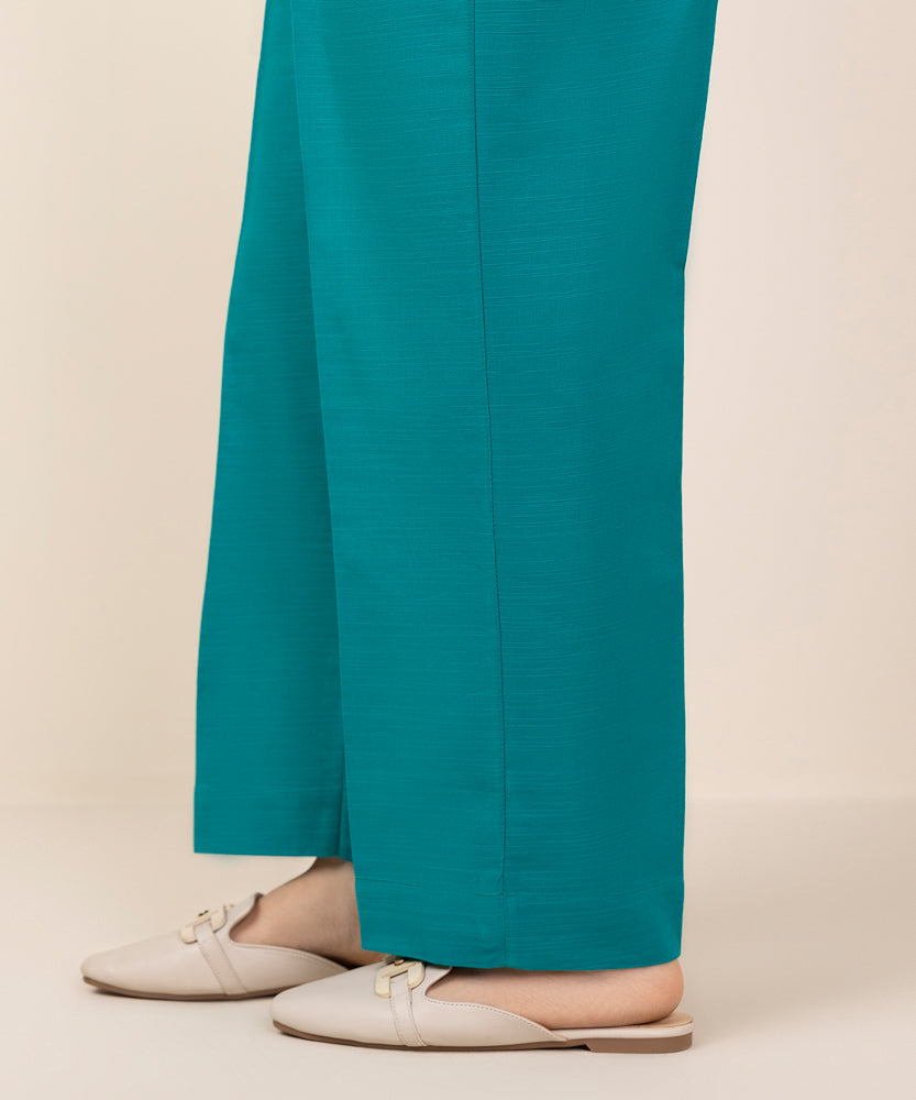 Women's Pret Teal Solid Khaddar Straight Pants