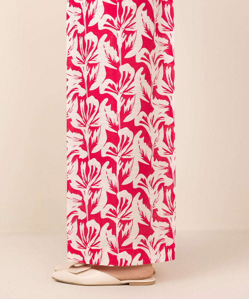 Women's Pret Pink And White Printed Khaddar Culottes