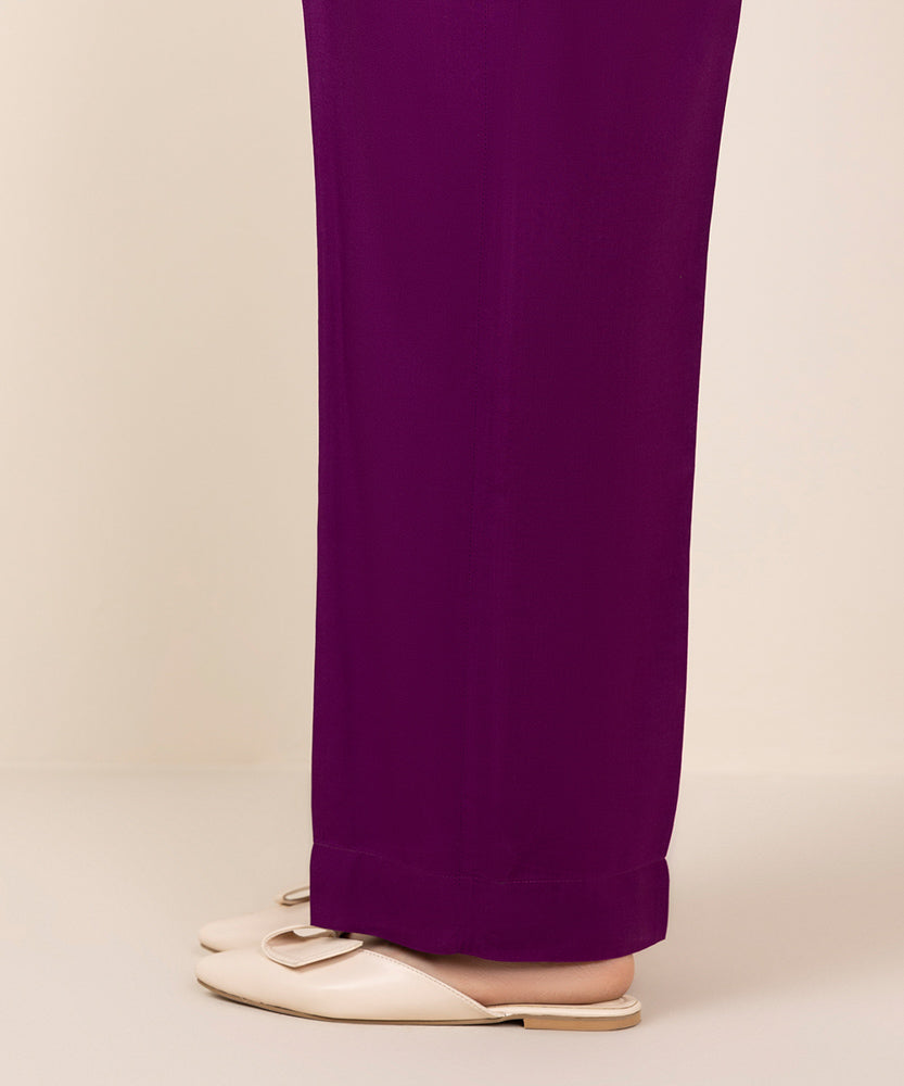 Women's Pret Purple Solid Linen Straight Pants