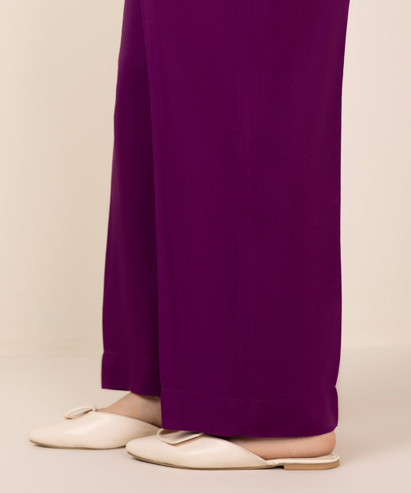 Women's Pret Purple Solid Linen Straight Pants