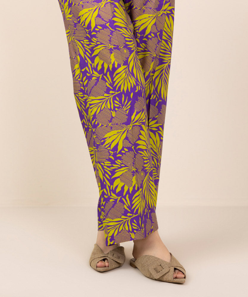 Women's Pret Purple Printed Linen Straight Pants