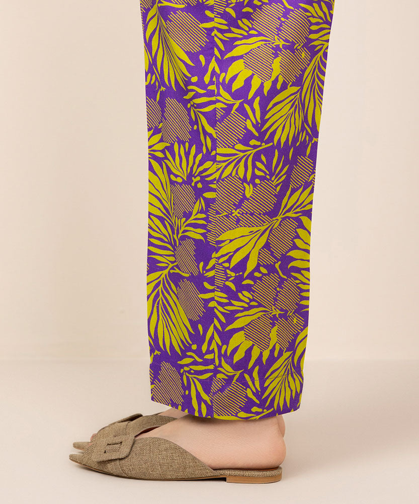 Women's Pret Purple Printed Linen Straight Pants