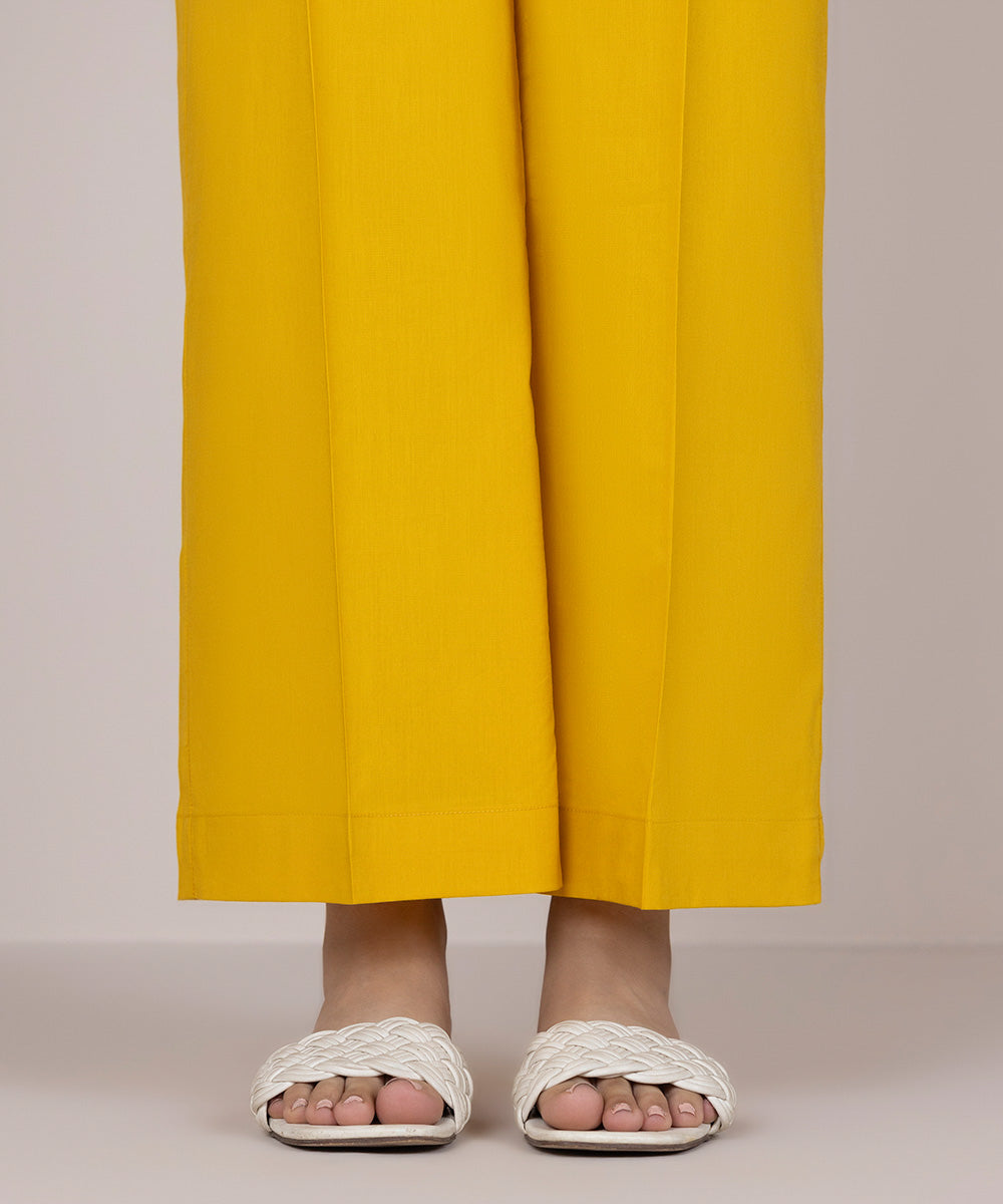 Women's Pret Cotton Yellow Dyed Culottes