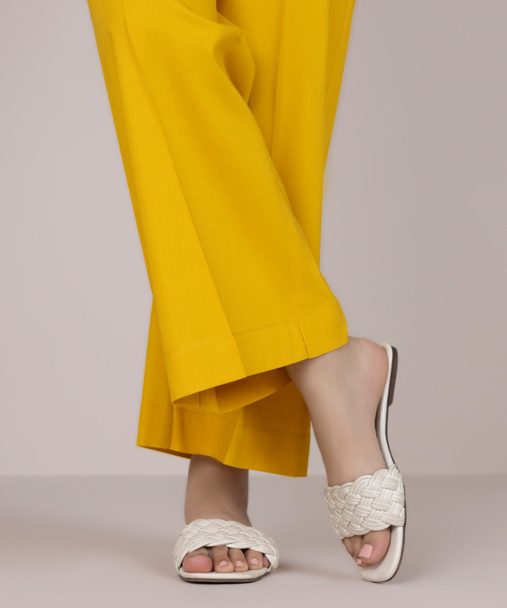 Women's Pret Cotton Yellow Dyed Culottes