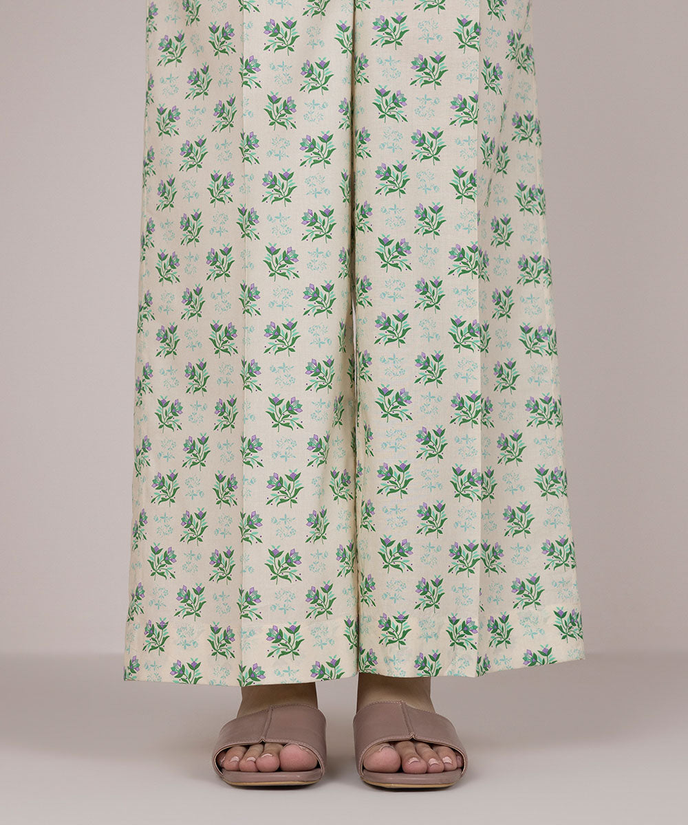 Women's Pret Cotton Off White Printed Culottes