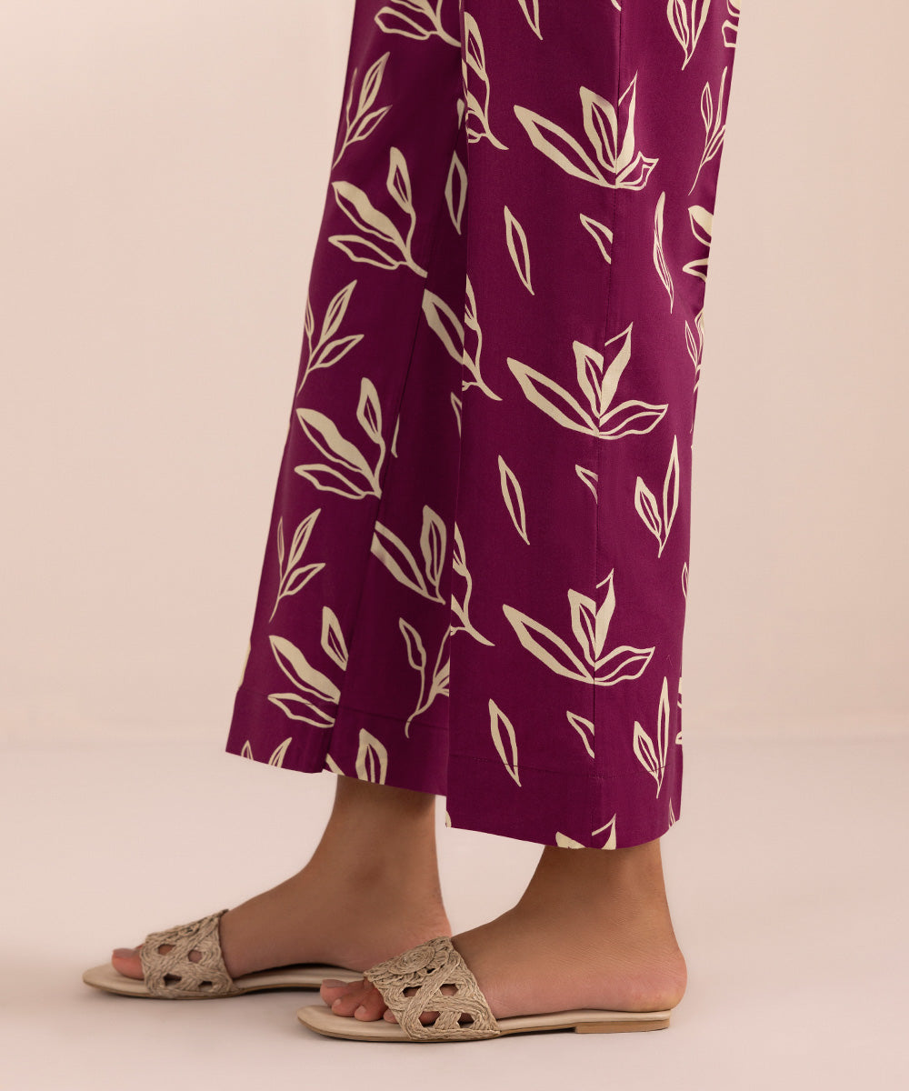 Women's Pret Cotton Red Printed Straight Pants