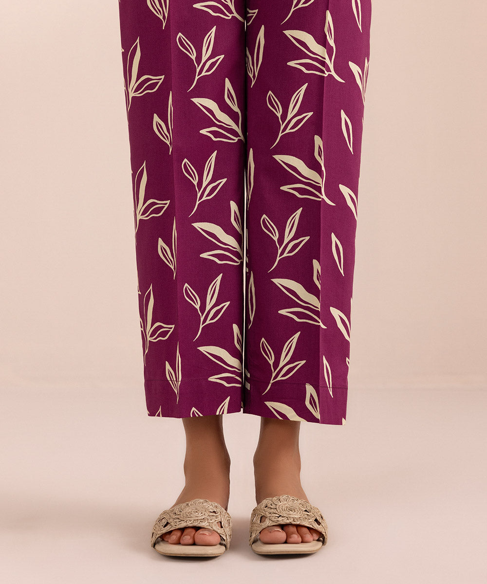 Women's Pret Cotton Red Printed Straight Pants