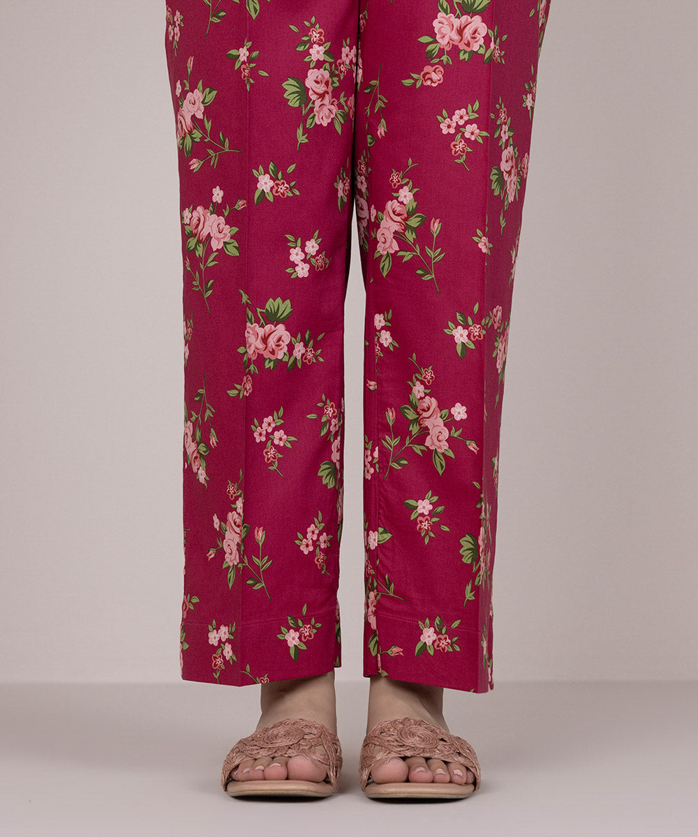 Women's Pret Cotton Pink Printed Straight Pants