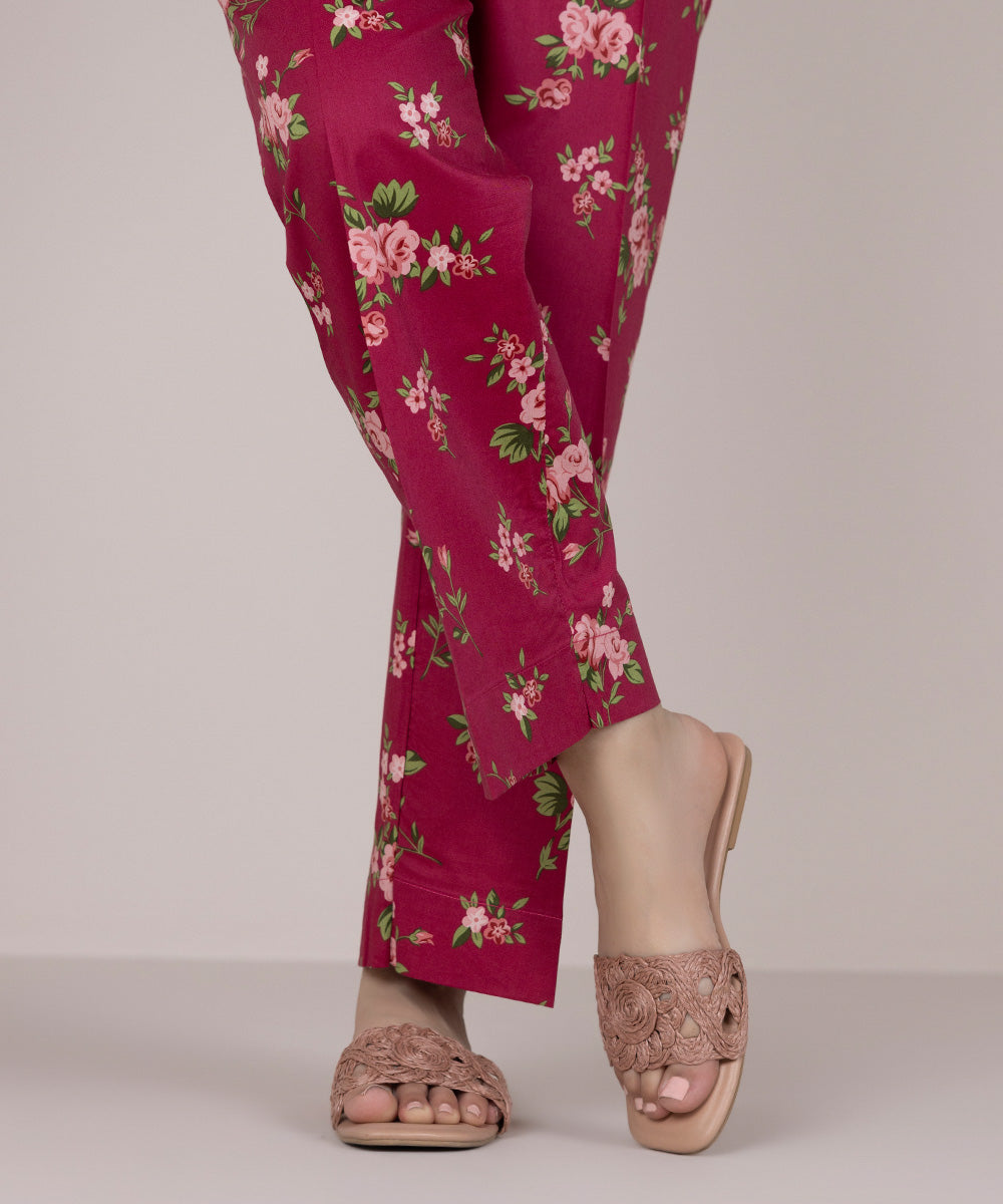 Women's Pret Cotton Pink Printed Straight Pants