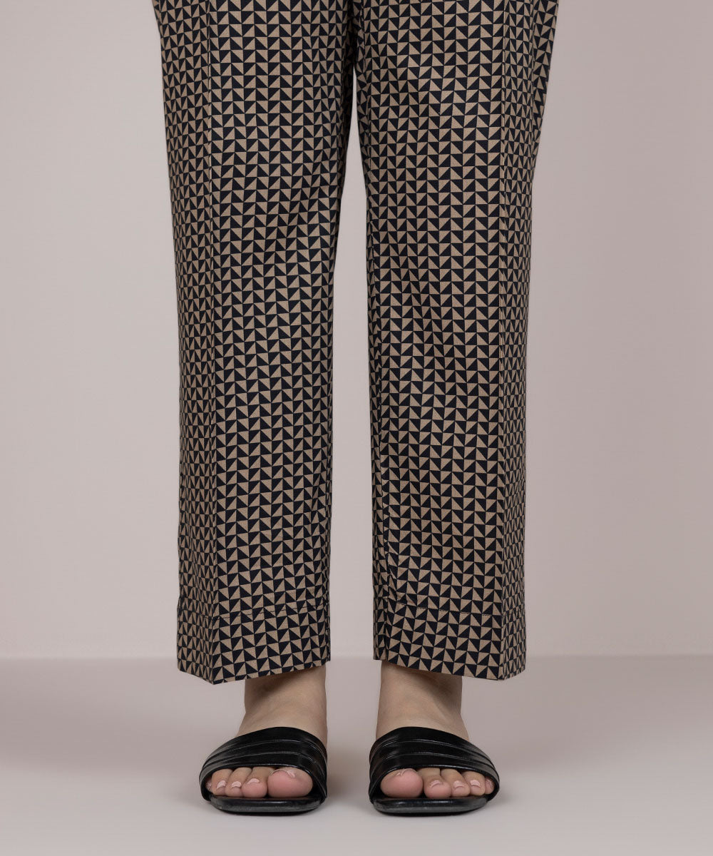 Women's Pret Cotton Brown Printed Straight Pants