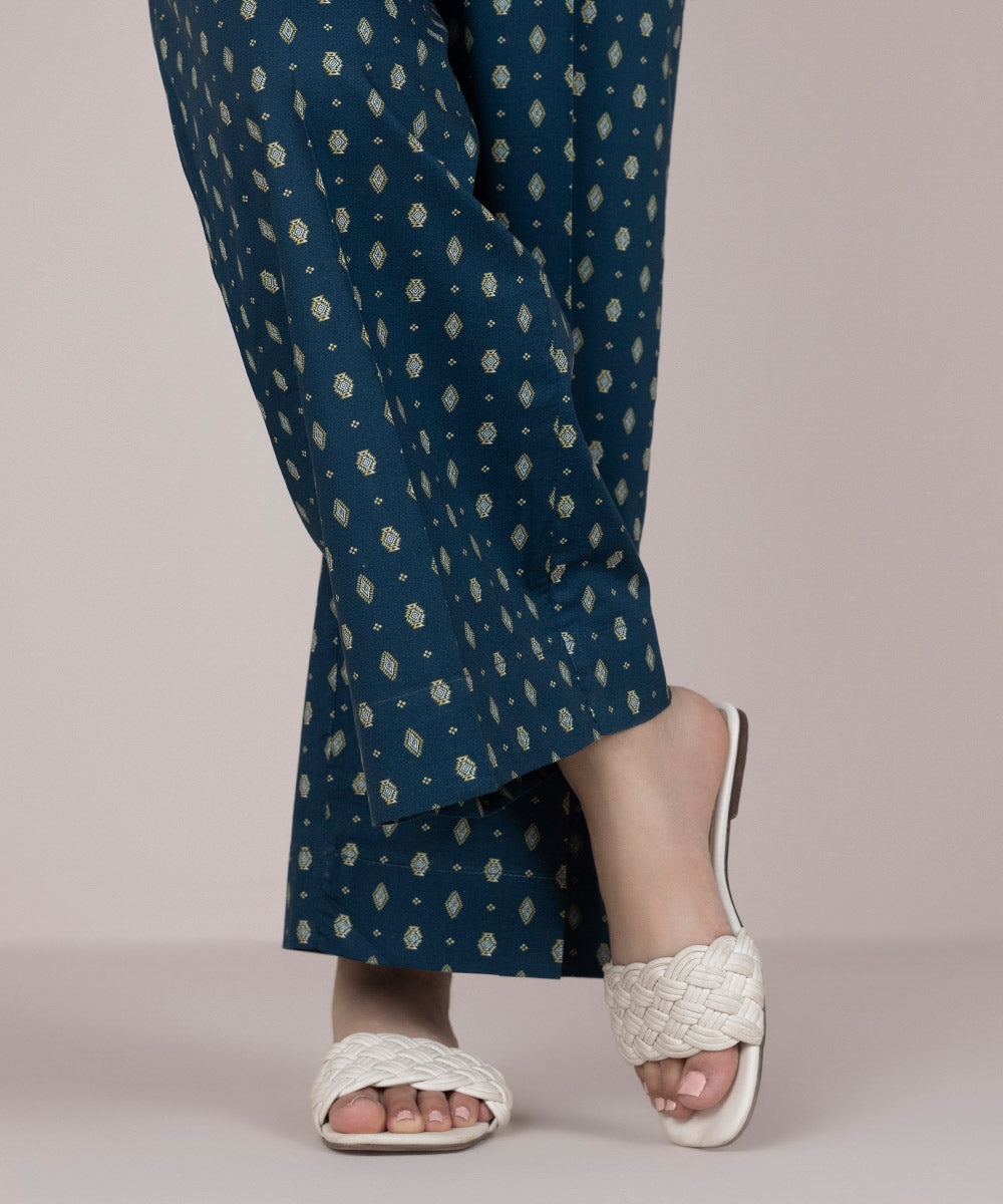 Women's Pret Cotton Blue Printed Culottes