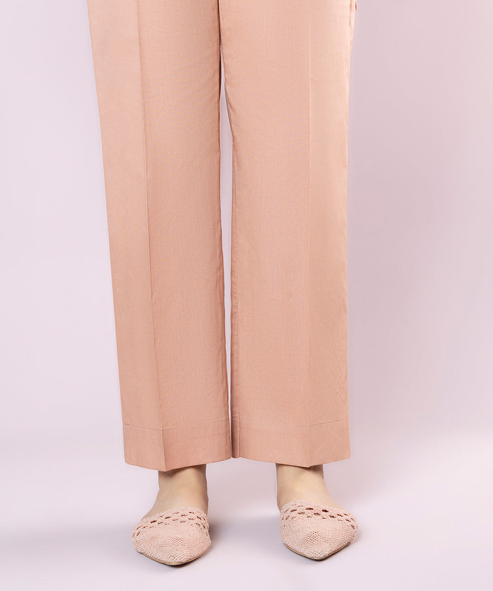 Women's Pret Cotton Viscose Dyed Pink Straight Pants