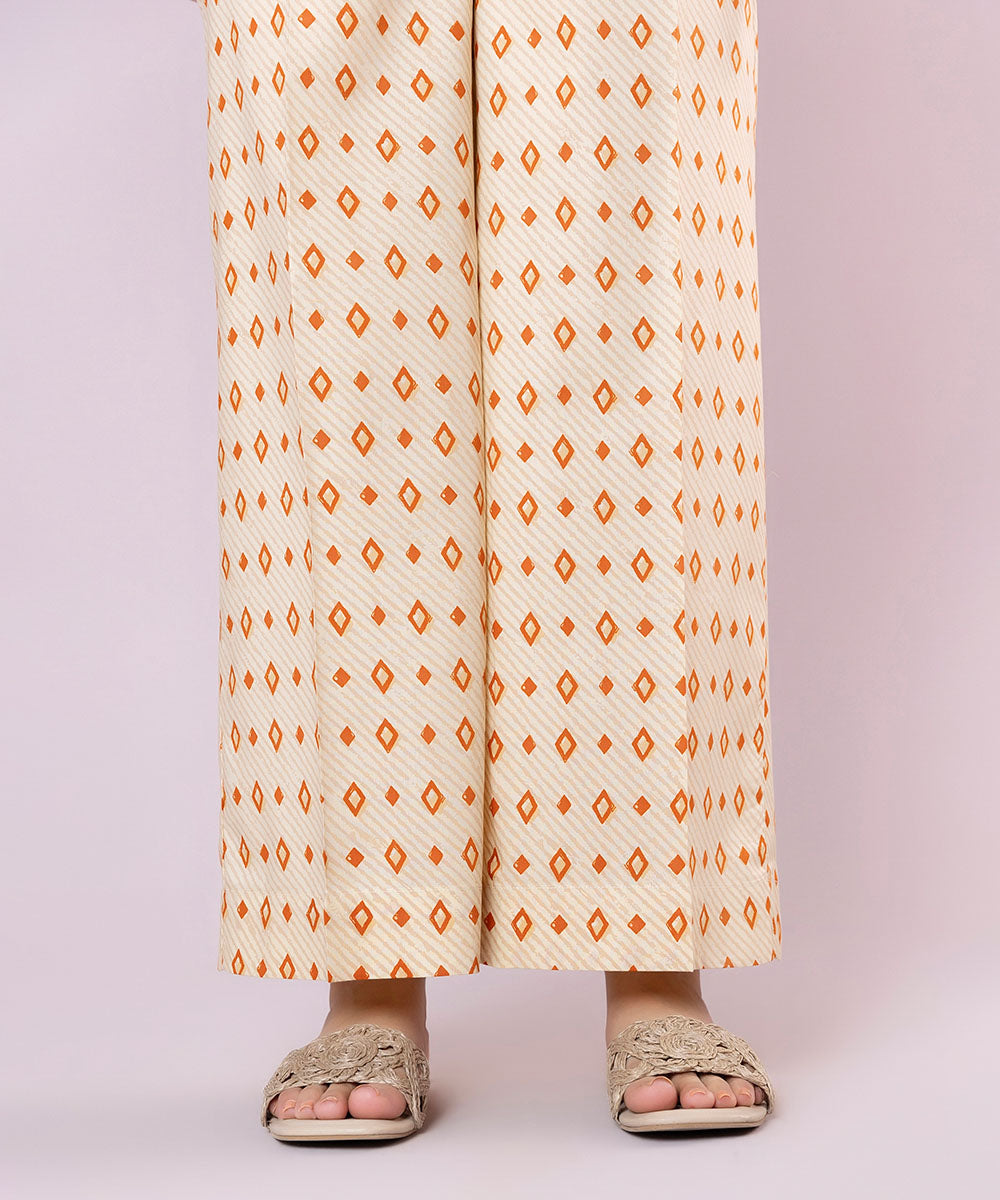 Women's Pret Cotton Viscose Printed Off White Culottes