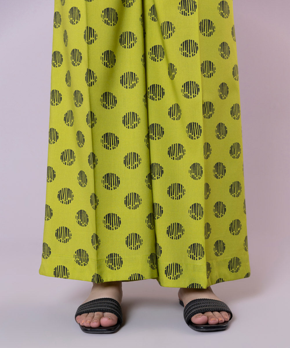 Women's Pret Cotton Viscose Printed Green Culottes