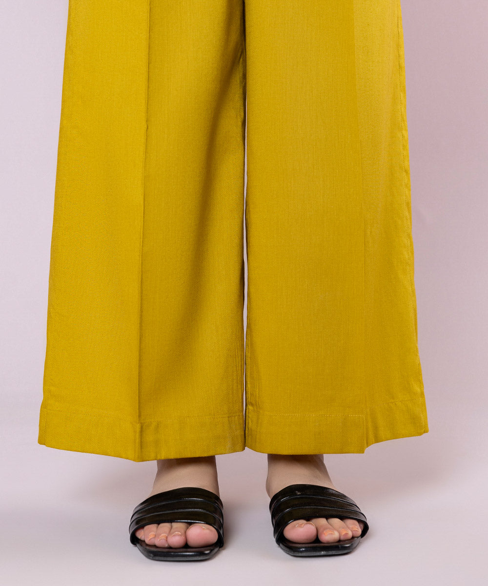 Women's Pret Cotton Viscose Dyed Yellow Culottes