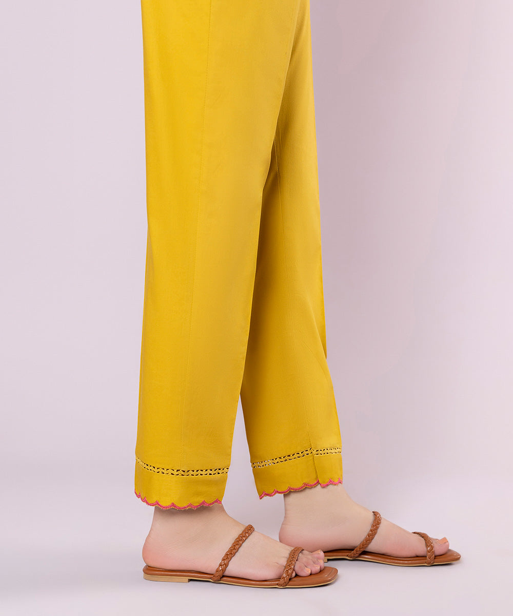 Women's Pret Cambric Embroidered Yellow Cigarette Pants