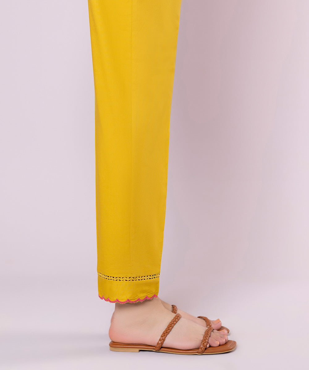 Women's Pret Cambric Embroidered Yellow Cigarette Pants