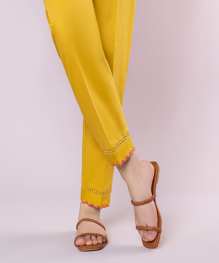 Women's Pret Cambric Embroidered Yellow Cigarette Pants