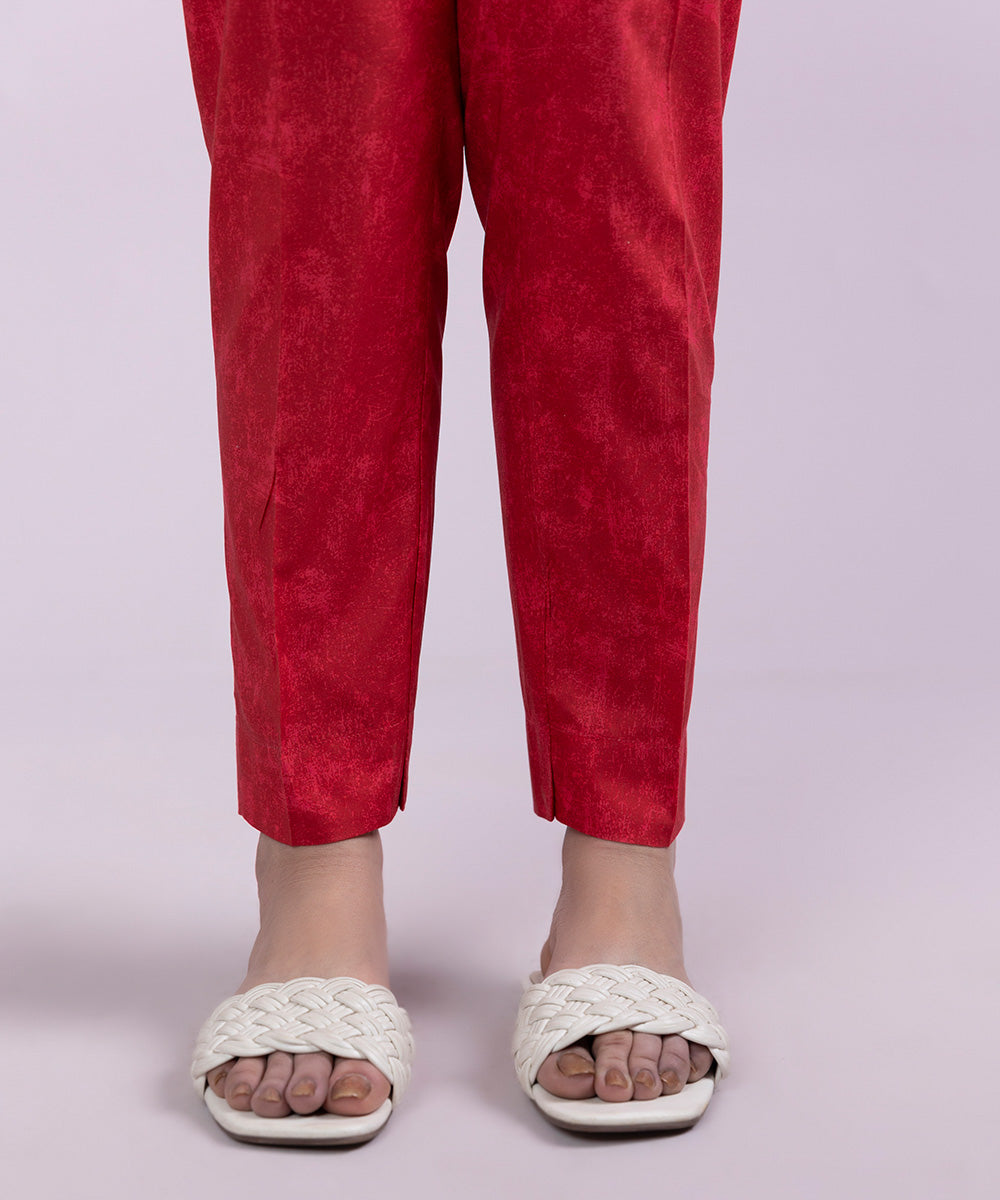 Women's Pret Cotton Printed Red Cigarette Pants