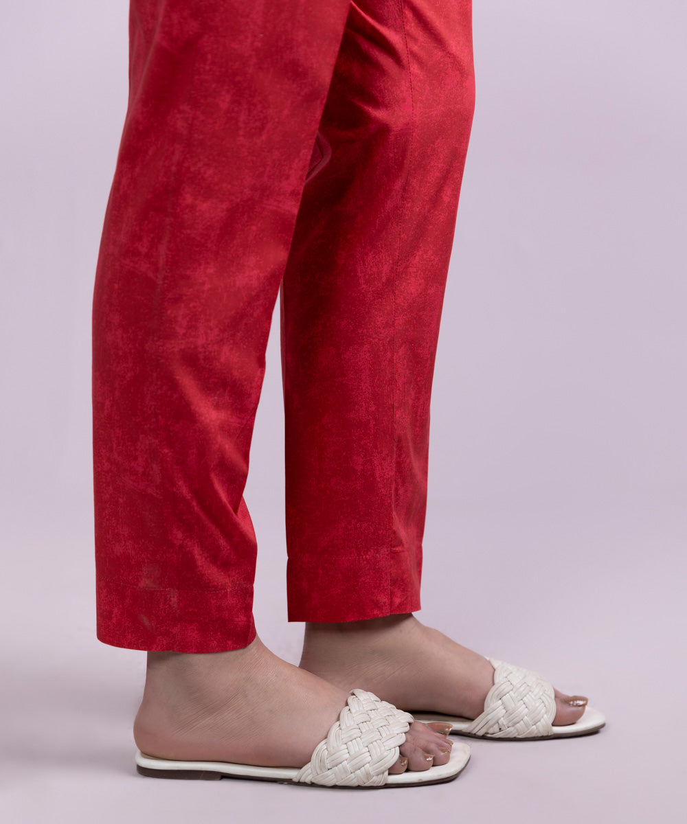 Women's Pret Cotton Printed Red Cigarette Pants