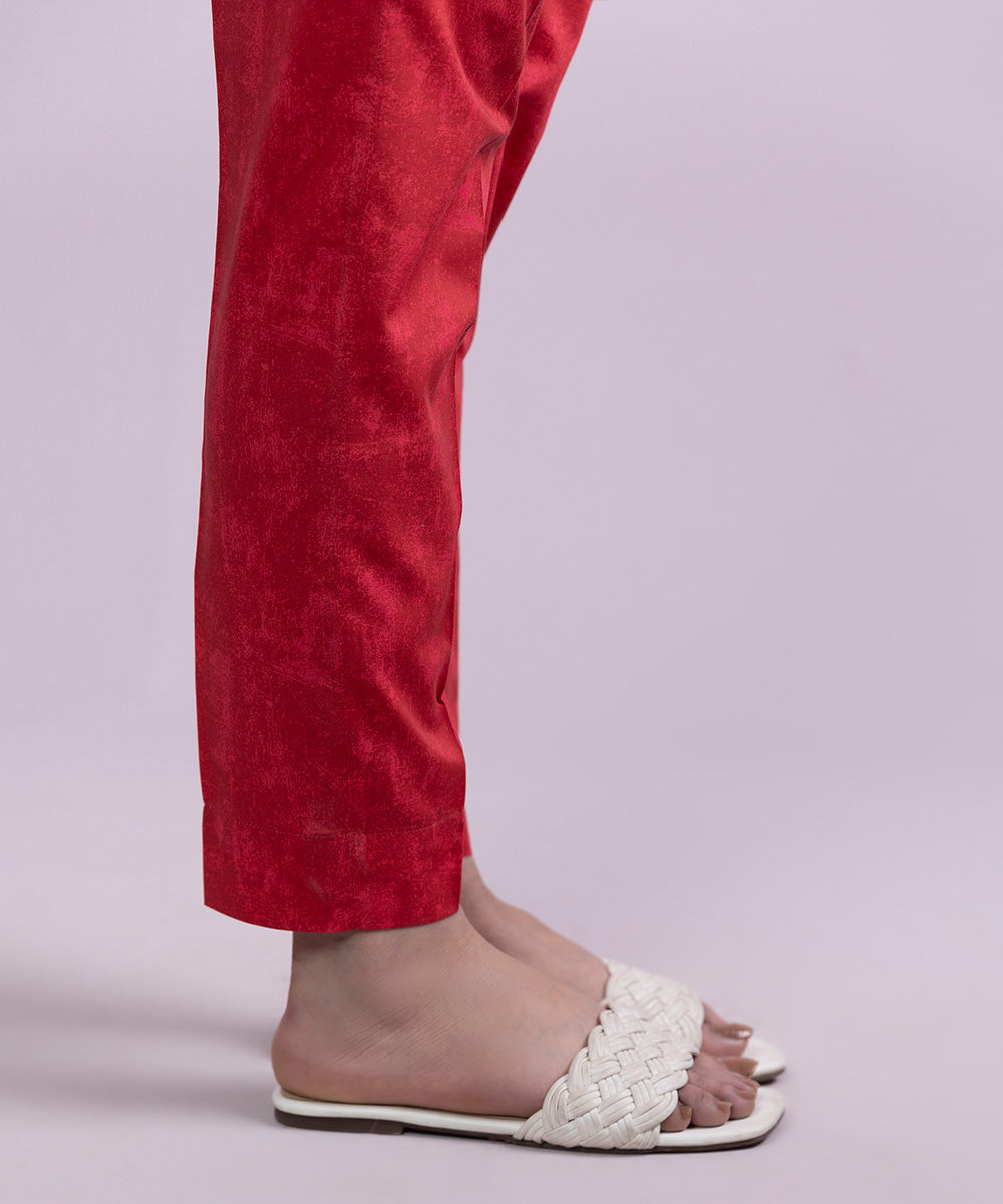 Women's Pret Cotton Printed Red Cigarette Pants