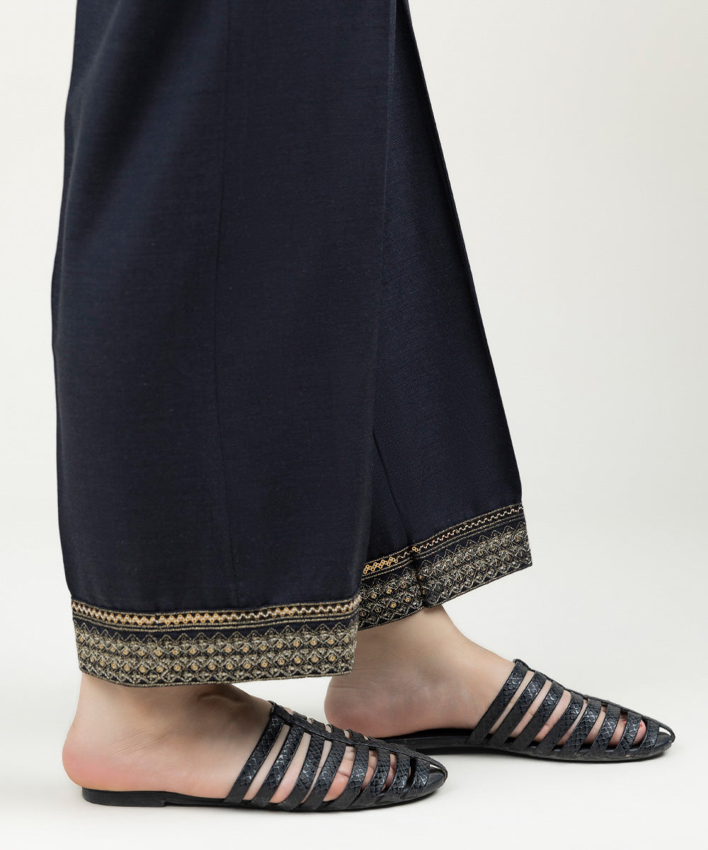 Women's Pret Linen Embroidered Black Straight Pants