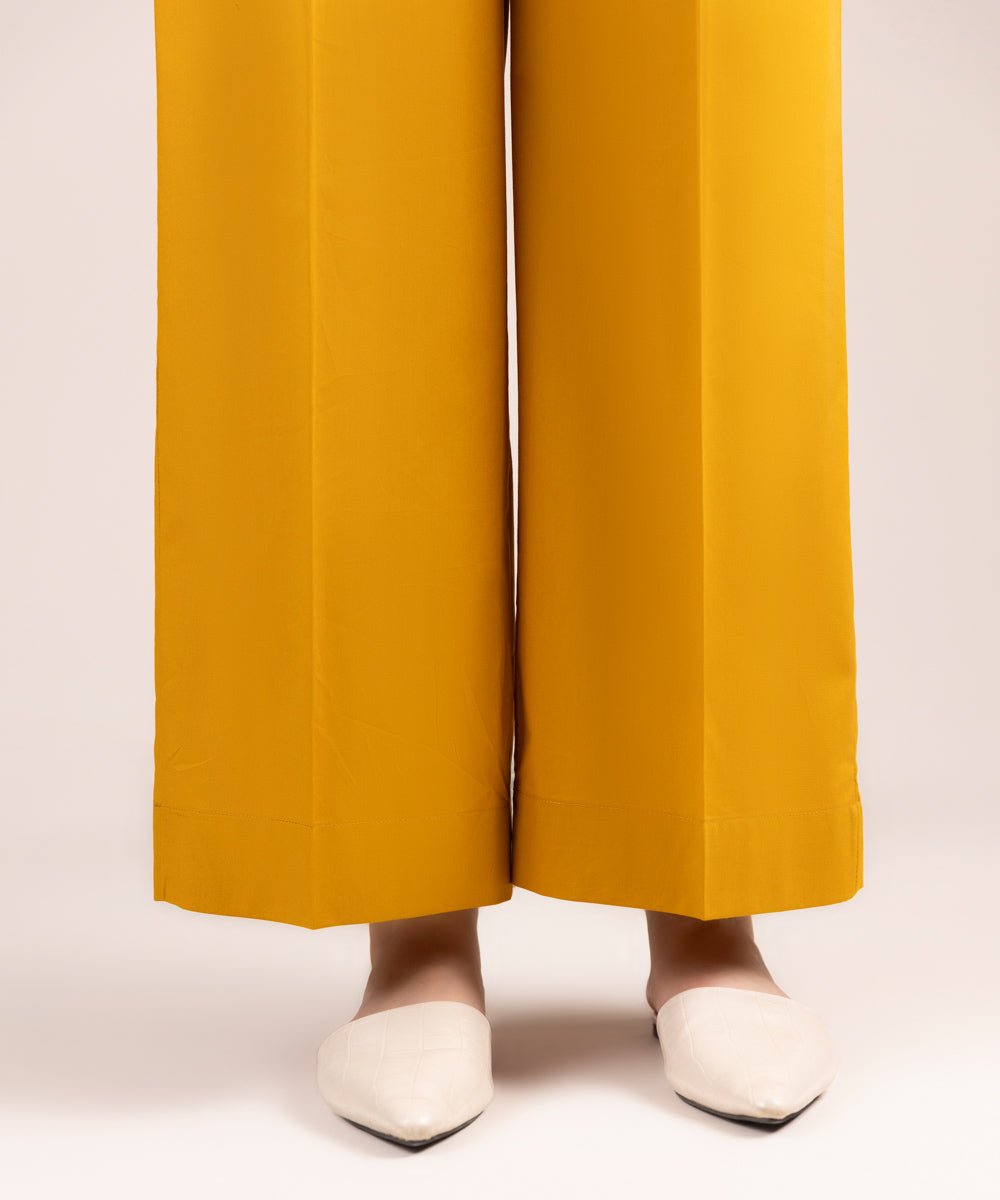 Women's Pret Cambric Solid Orange Straight Pants