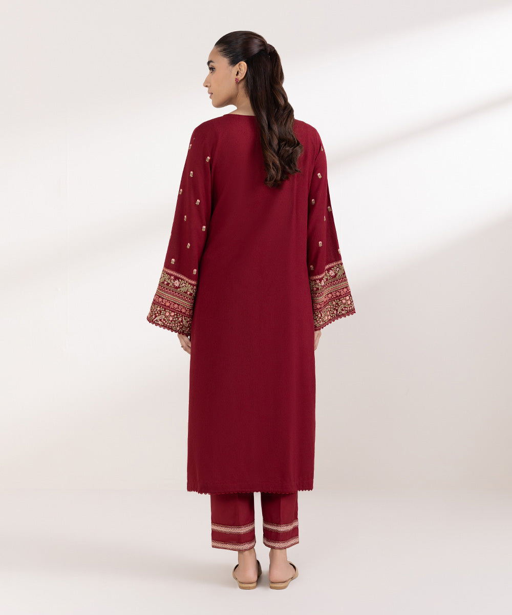 Women's Pret Karandi Embroidered Red A-Line Shirt