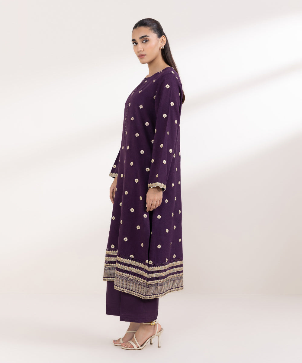 Women's Pret Karandi Embroidered Purple A-Line Shirt