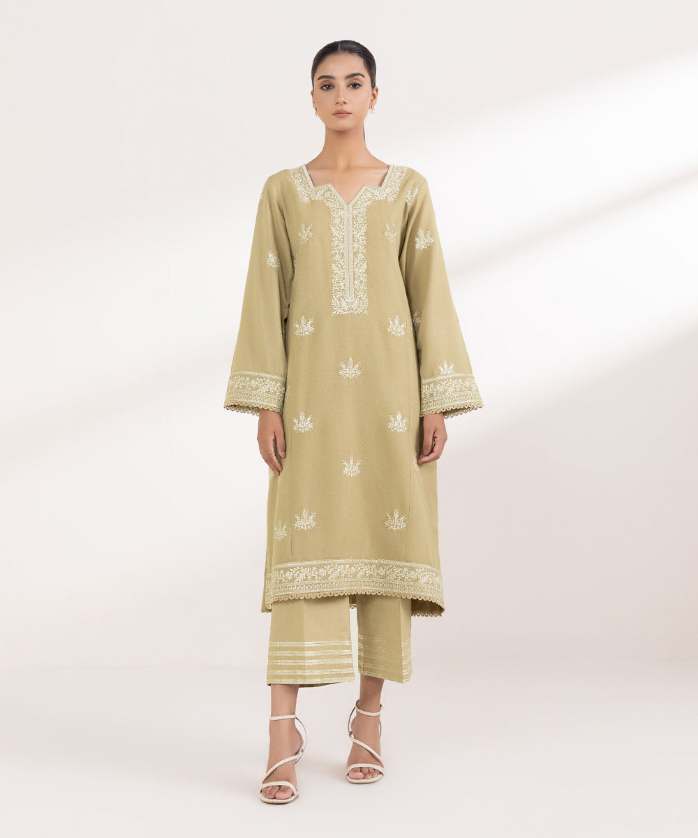 Women's Pret Karandi Embroidered Beige A-Line Shirt