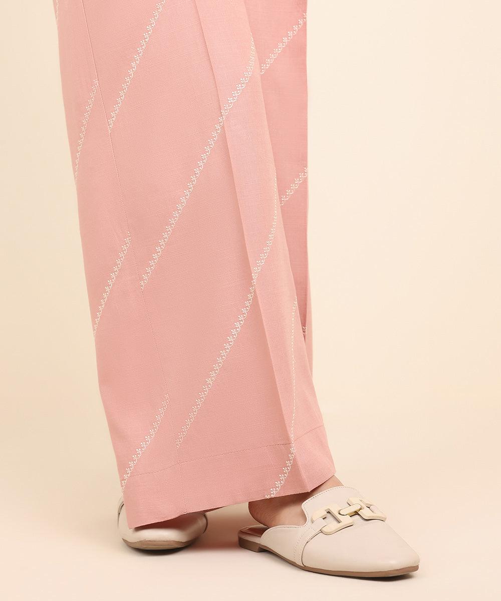 Women's Pret Dull Raw Silk Pink Embroidered Culottes