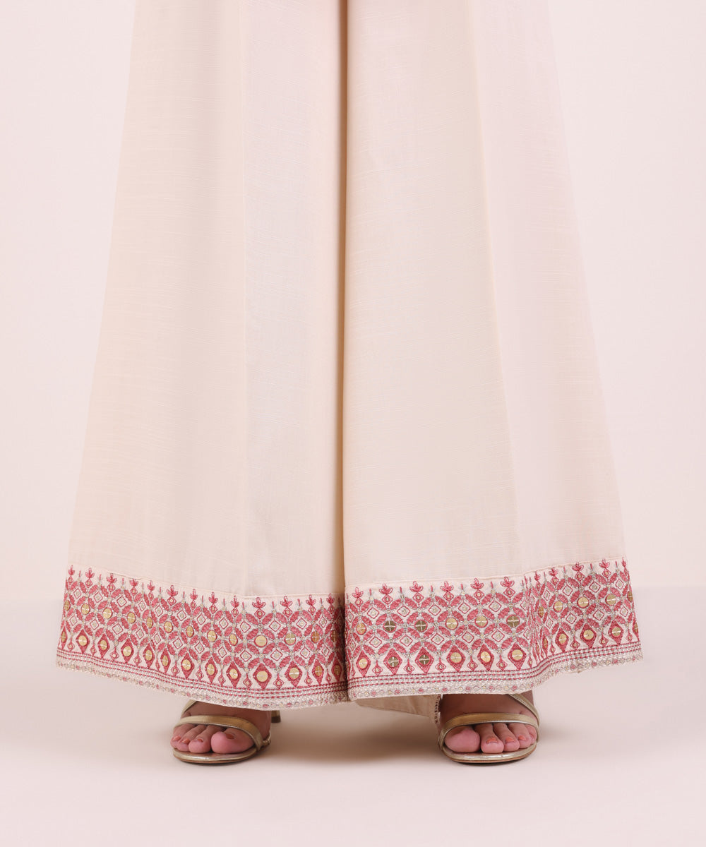 Women's Pret Dull Raw Silk Embroidered Beige Sharara