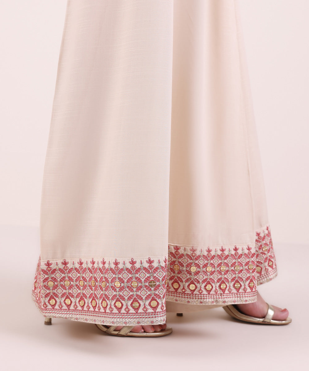 Women's Pret Dull Raw Silk Embroidered Beige Sharara