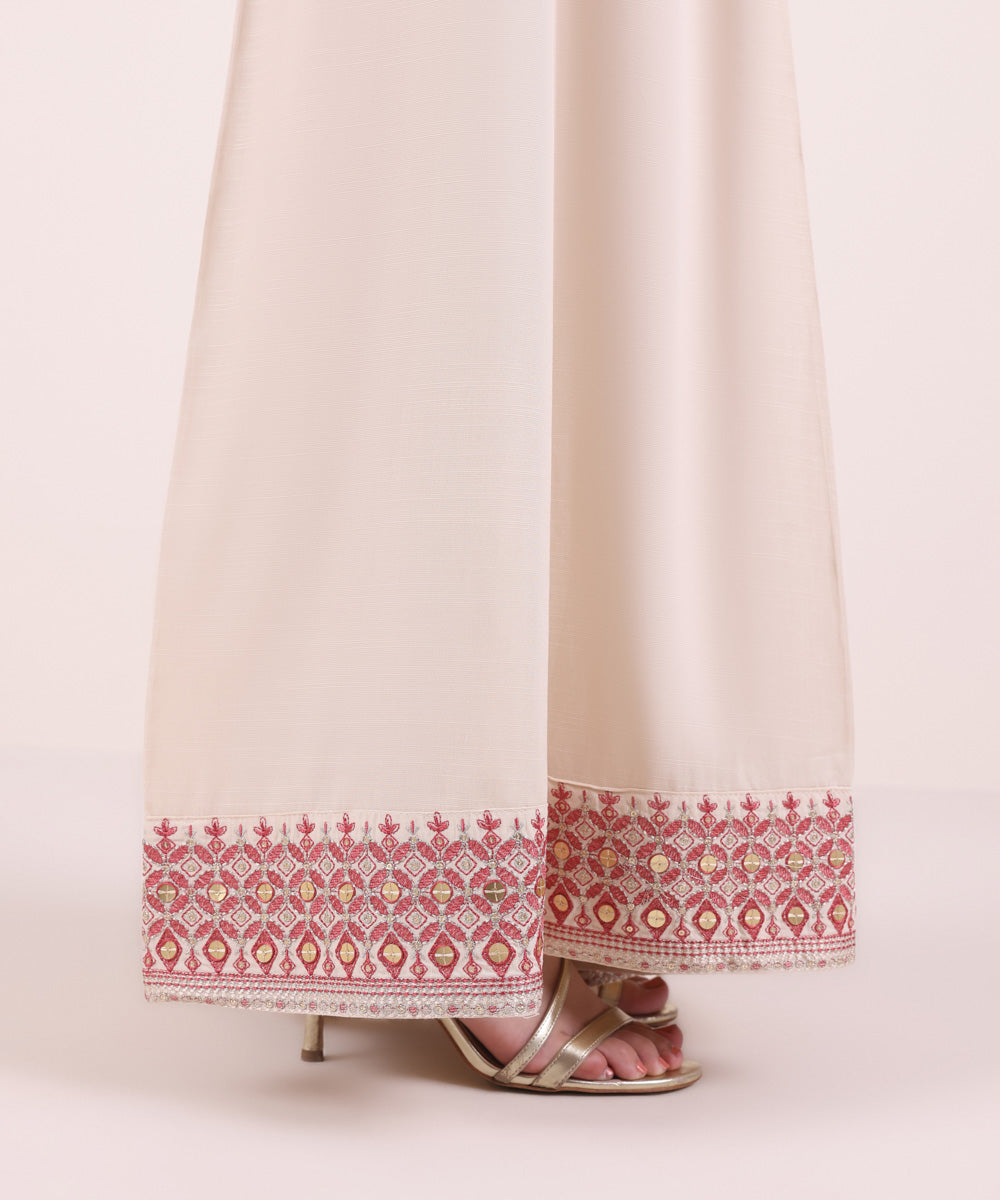 Women's Pret Dull Raw Silk Embroidered Beige Sharara