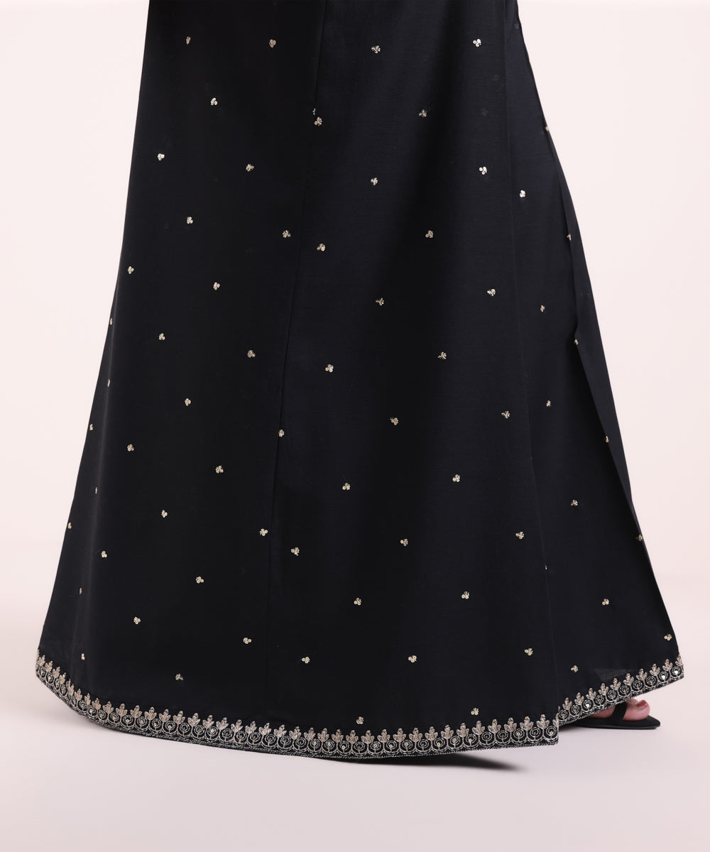 Women's Pret Dull Raw Silk Embroidered Black Sharara