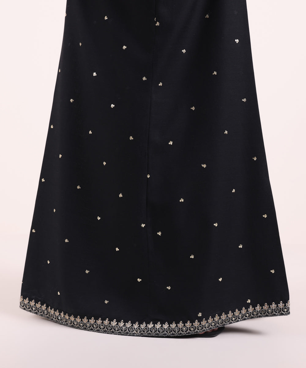 Women's Pret Dull Raw Silk Embroidered Black Sharara