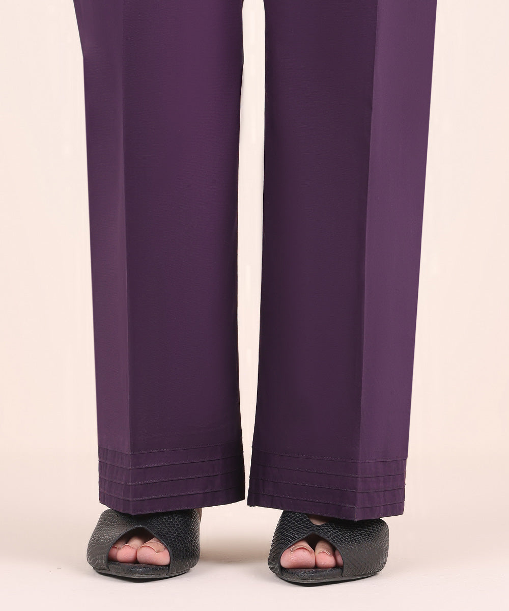 Women's Pret Cambric Purple Solid Straight Pants