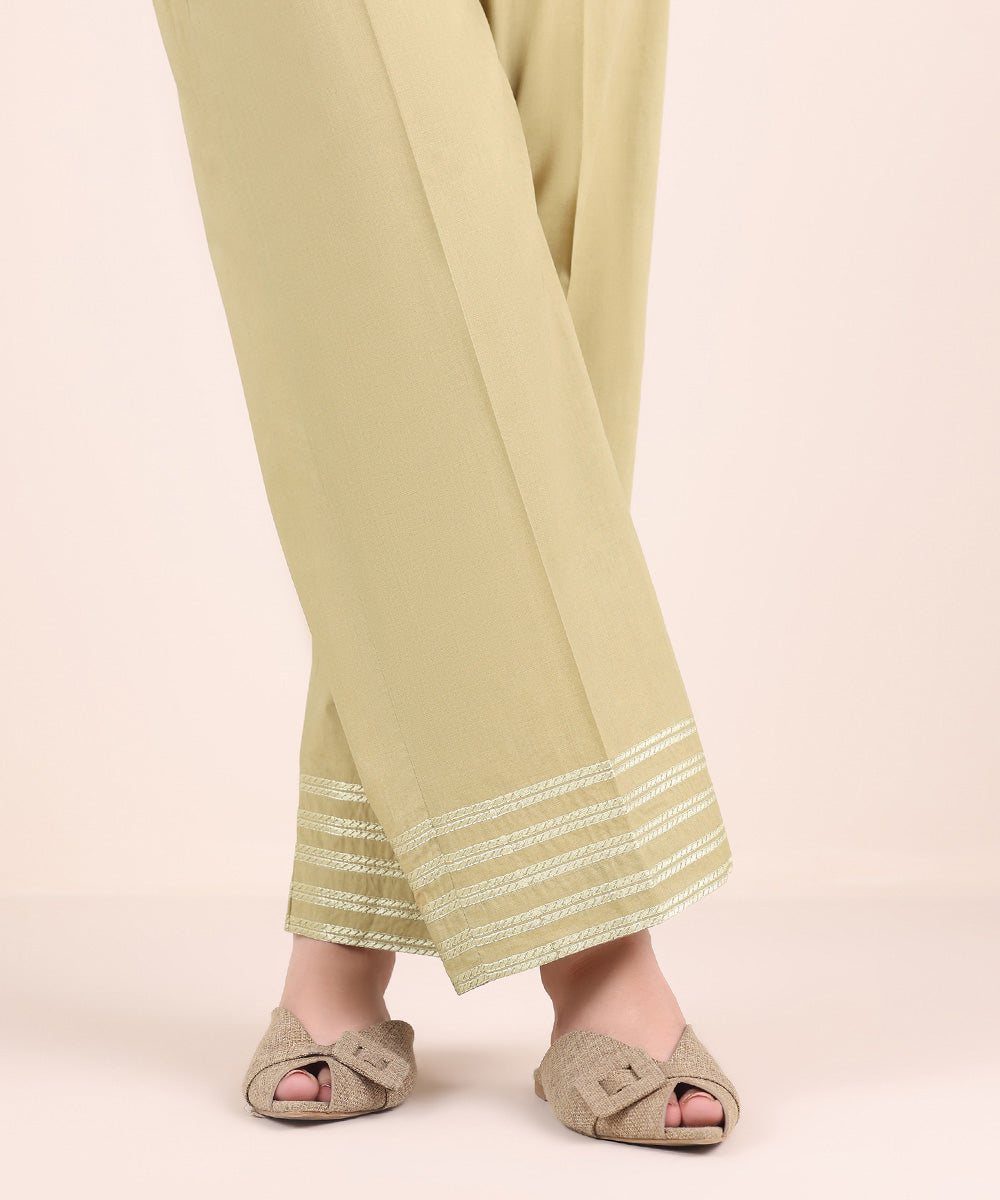 Women's Pret Cambric Beige Embroidered Straight Pants