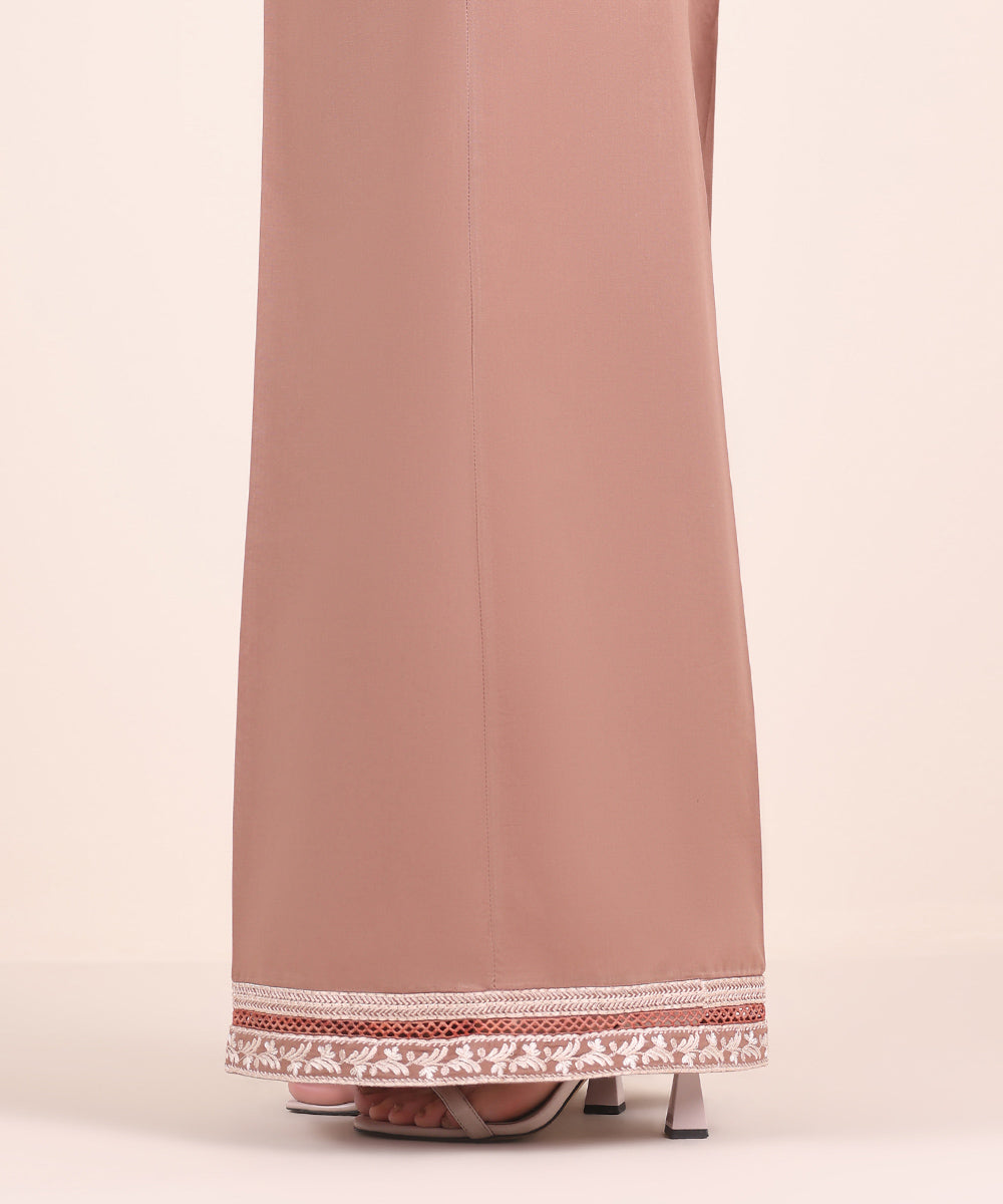 Women's Pret Cambric Pink Embroidered Flared Pants