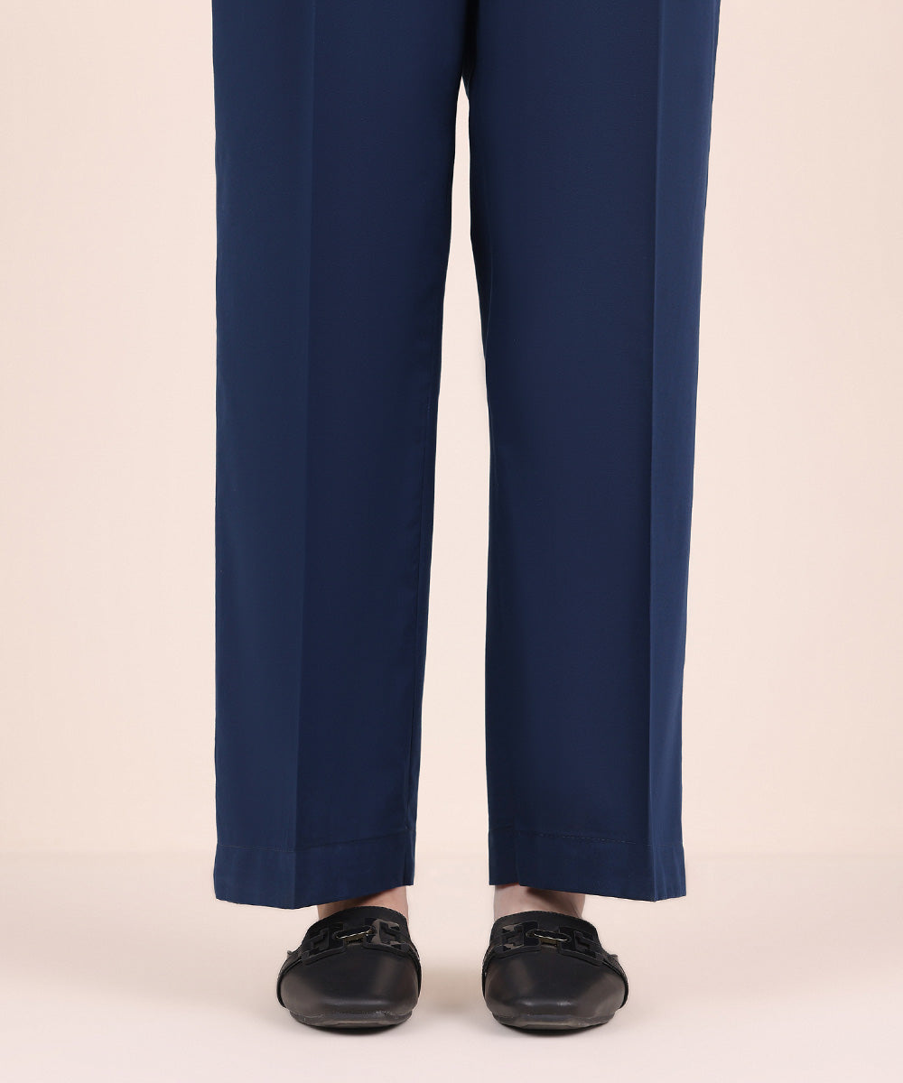 Women's Pret Cambric Blue Embroidered Straight Pants