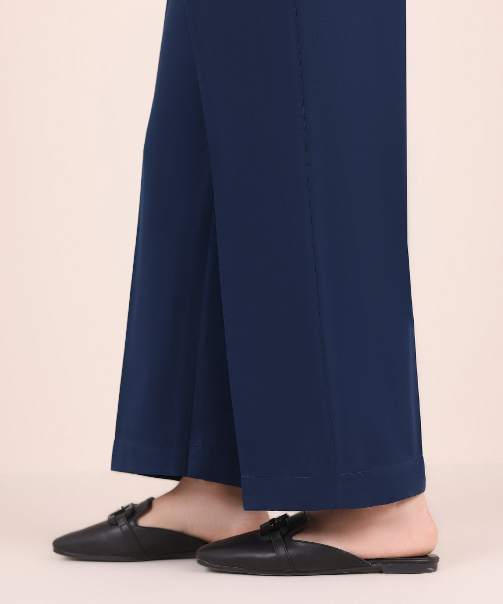 Women's Pret Cambric Blue Embroidered Straight Pants